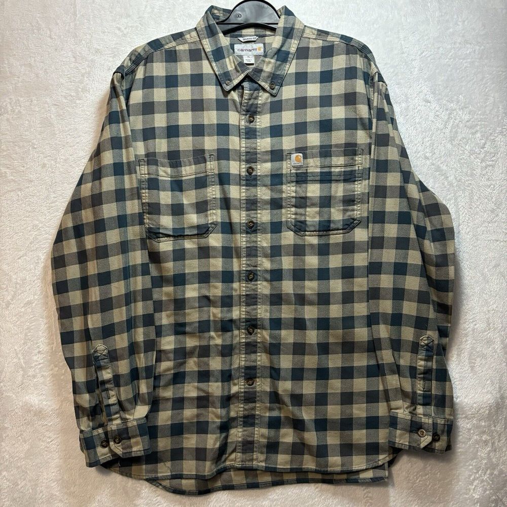 Carhartt Button Down Flannel Shirt Men XL Long Sleeve Workwear Relaxed Fit